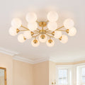 Lampada da soffitto semi-flush a globo di vetro Sputnik con 15 luci in stile Mid-Century