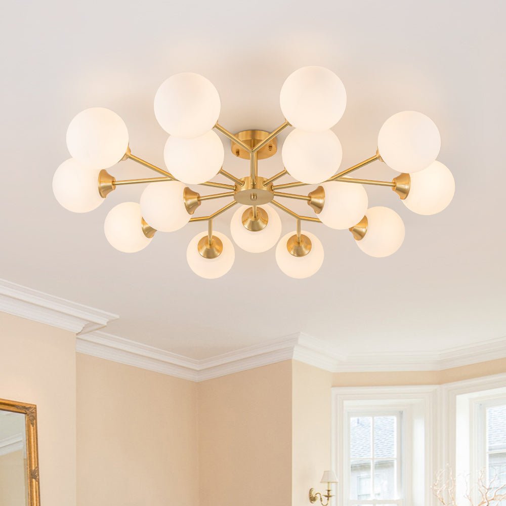 Lampada da soffitto semi-flush a globo di vetro Sputnik con 15 luci in stile Mid-Century