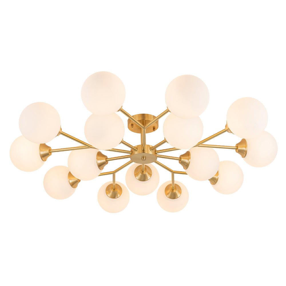Lampada da soffitto semi-flush a globo di vetro Sputnik con 15 luci in stile Mid-Century