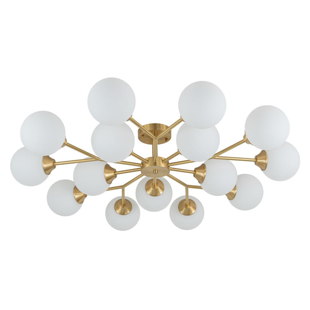 Lampada da soffitto semi-flush a globo di vetro Sputnik con 15 luci in stile Mid-Century