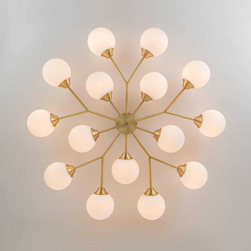 Lampada da soffitto semi-flush a globo di vetro Sputnik con 15 luci in stile Mid-Century