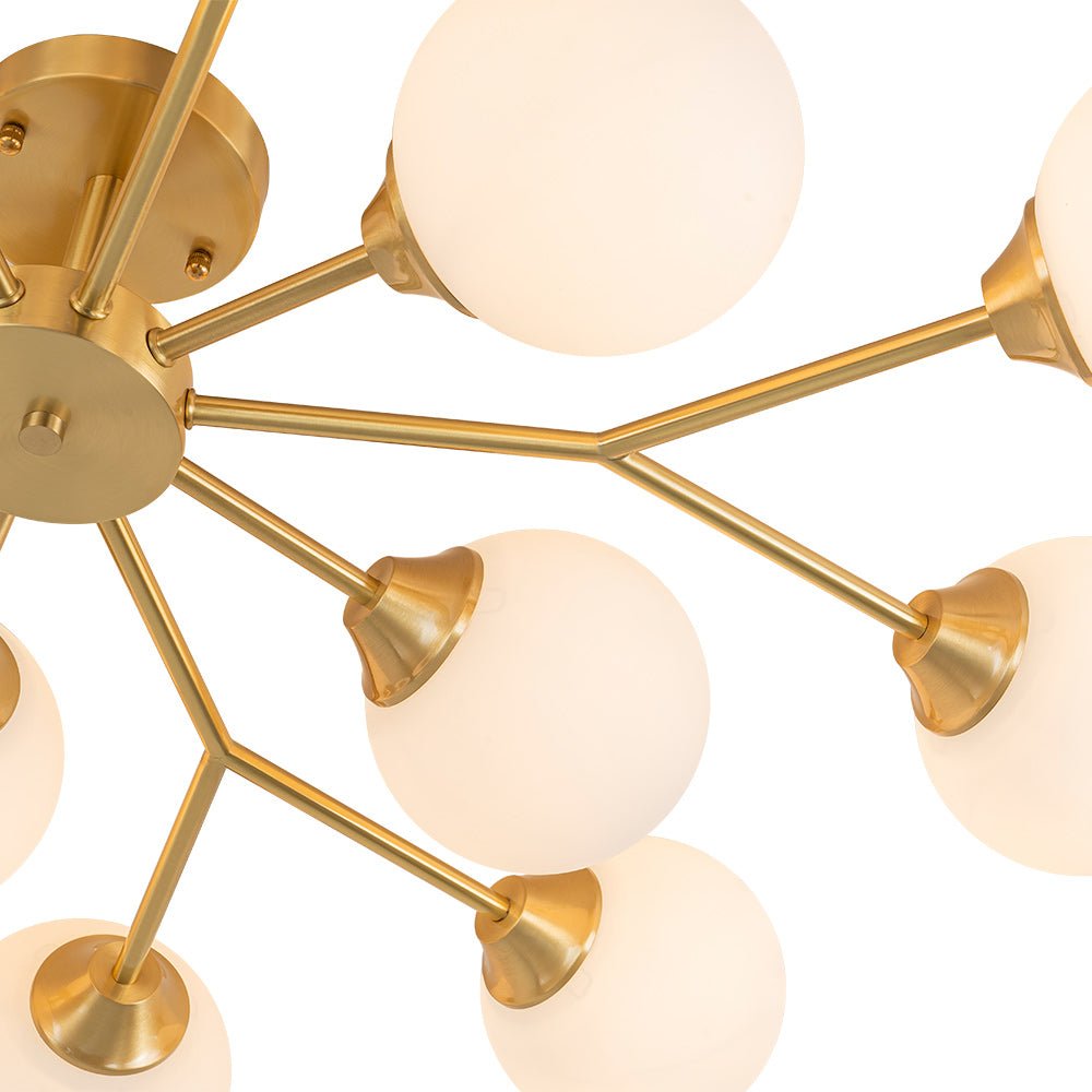 Lampada da soffitto semi-flush a globo di vetro Sputnik con 15 luci in stile Mid-Century