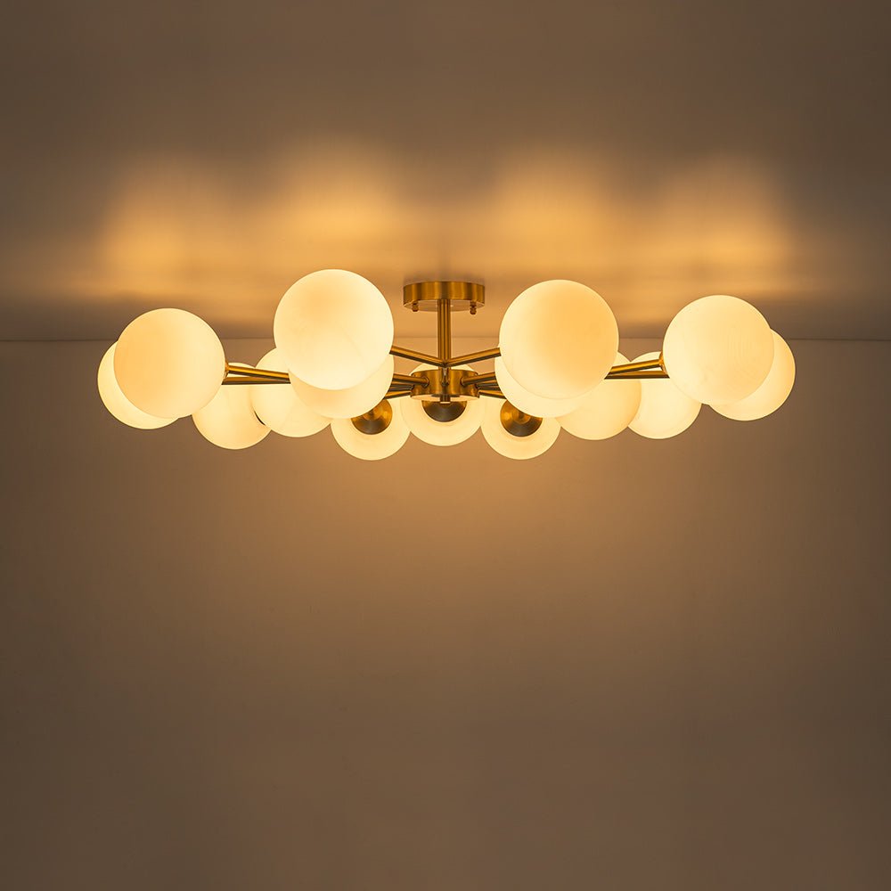 Lampada da soffitto semi-flush a globo di vetro Sputnik con 15 luci in stile Mid-Century