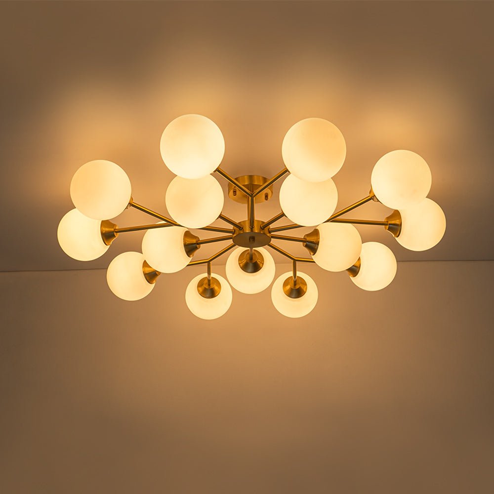 Lampada da soffitto semi-flush a globo di vetro Sputnik con 15 luci in stile Mid-Century