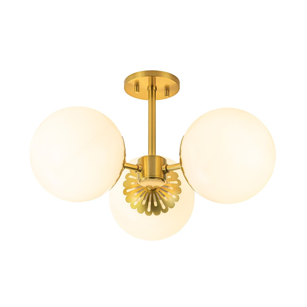 Lampada da soffitto semi-flush a 3 luci in vetro sputnik stile Mid-Century