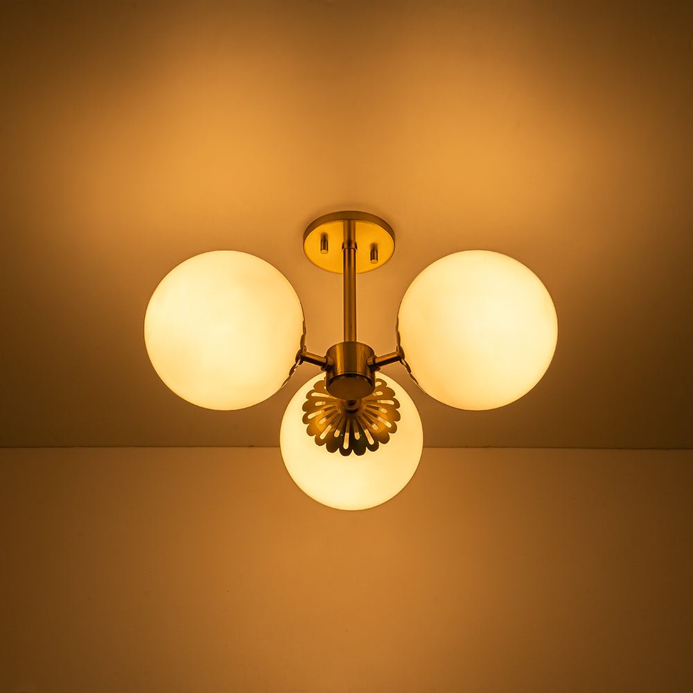Lampada da soffitto semi-flush a 3 luci in vetro sputnik stile Mid-Century