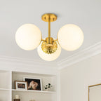 Lampada da soffitto semi-flush a 3 luci in vetro sputnik stile Mid-Century