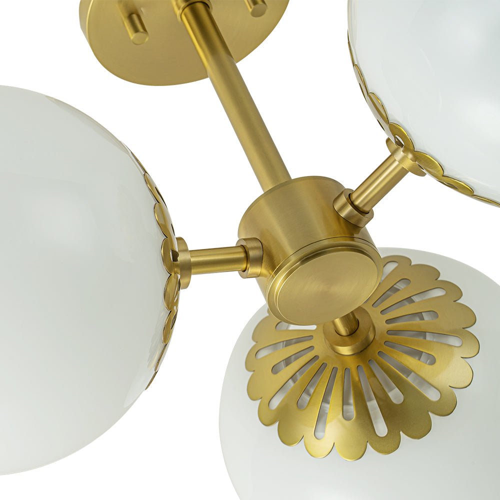 Lampada da soffitto semi-flush a 3 luci in vetro sputnik stile Mid-Century