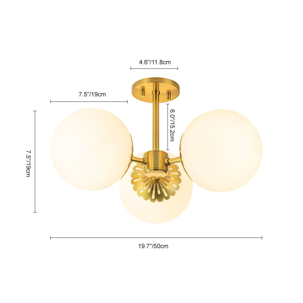 Lampada da soffitto semi-flush a 3 luci in vetro sputnik stile Mid-Century