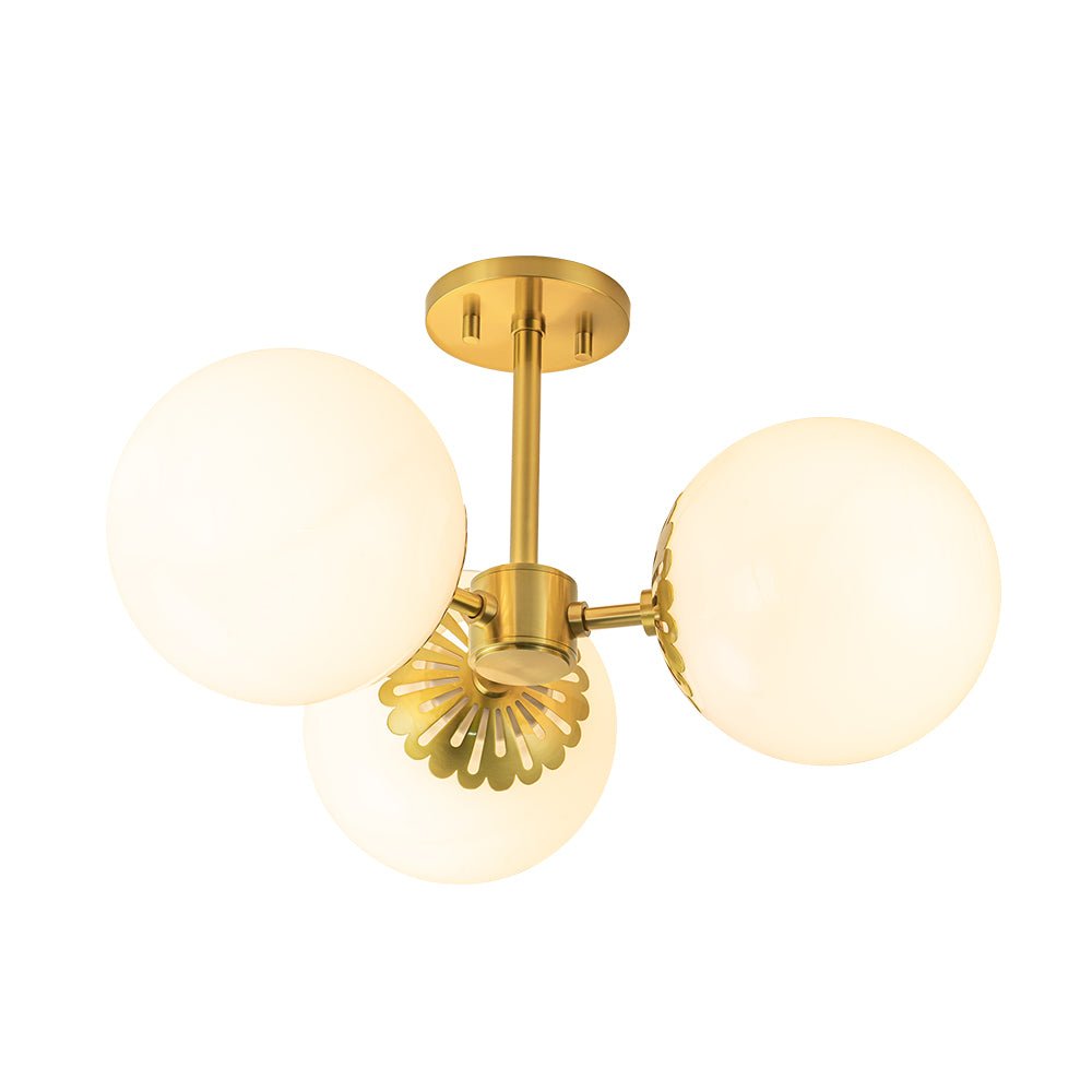 Lampada da soffitto semi-flush a 3 luci in vetro sputnik stile Mid-Century