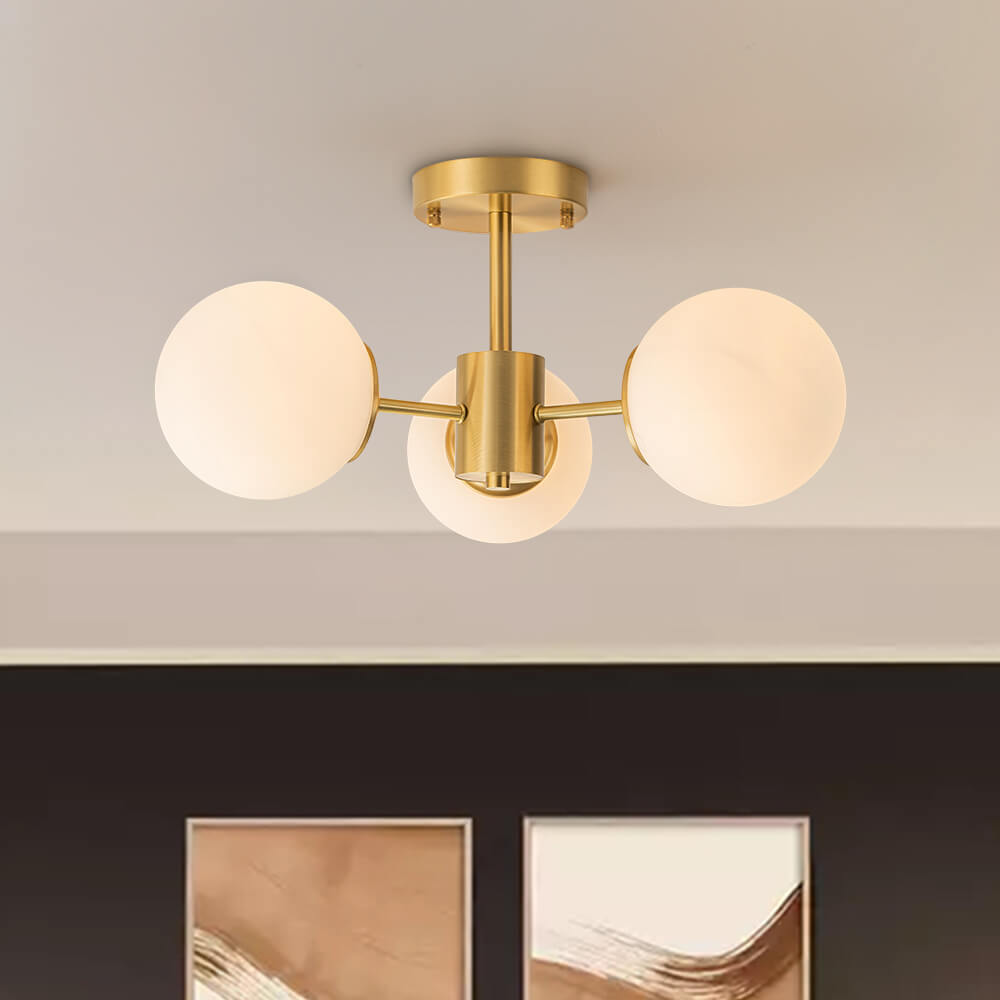 Semi Flush Mount in Vetro a Globo Sputnik 3 Luci Stile Mid-Century