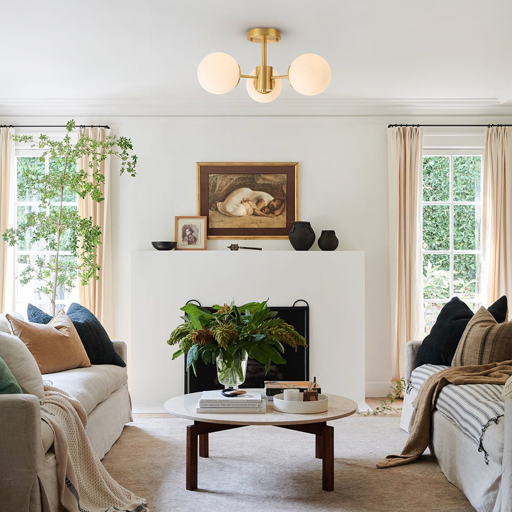 Semi Flush Mount in Vetro a Globo Sputnik 3 Luci Stile Mid-Century