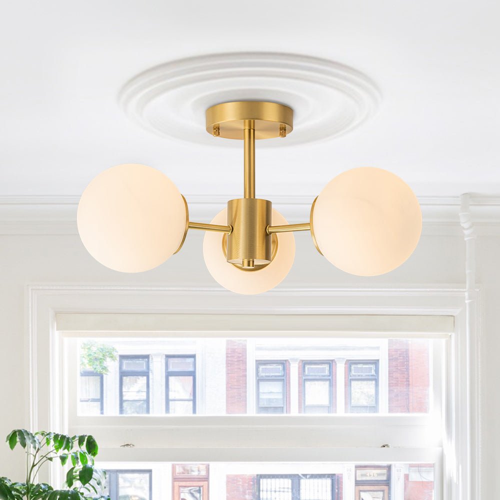 Semi Flush Mount in Vetro a Globo Sputnik 3 Luci Stile Mid-Century
