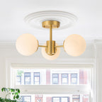 Semi Flush Mount in Vetro a Globo Sputnik 3 Luci Stile Mid-Century