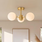 Semi Flush Mount in Vetro a Globo Sputnik 3 Luci Stile Mid-Century