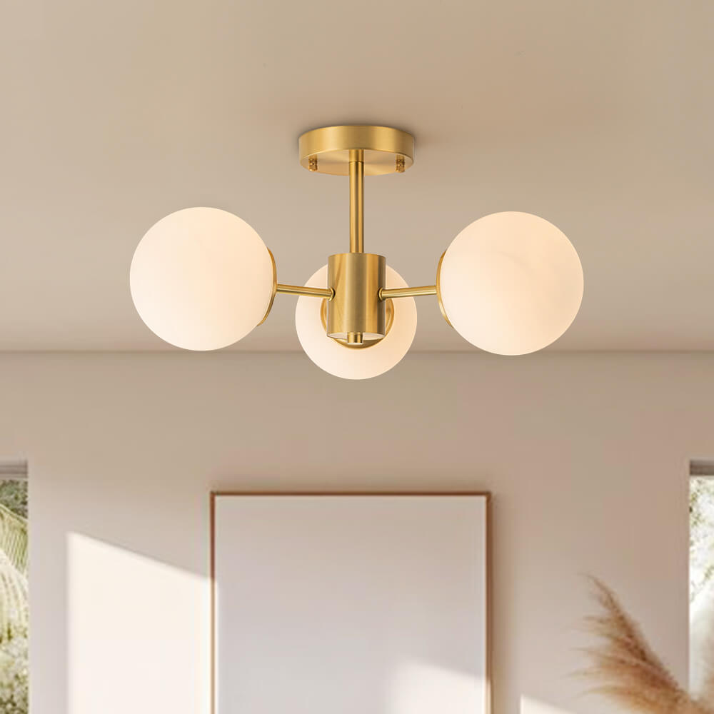 Semi Flush Mount in Vetro a Globo Sputnik 3 Luci Stile Mid-Century