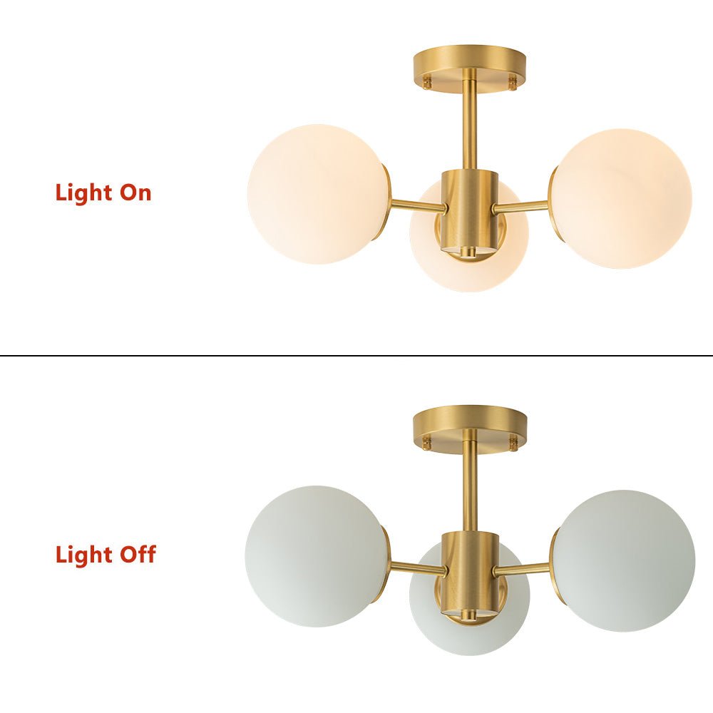 Semi Flush Mount in Vetro a Globo Sputnik 3 Luci Stile Mid-Century