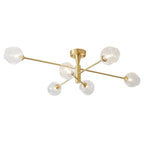 Lampada da soffitto semi flush Sputnik a 6 luci con globo in vetro aperto stile Mid-Century