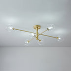 Lampada da soffitto semi flush Sputnik a 6 luci con globo in vetro aperto stile Mid-Century