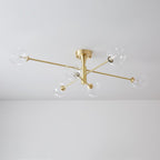 Lampada da soffitto semi flush Sputnik a 6 luci con globo in vetro aperto stile Mid-Century