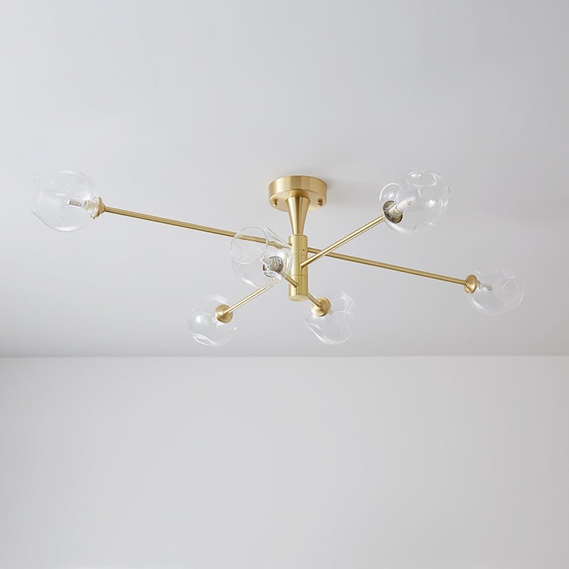 Lampada da soffitto semi flush Sputnik a 6 luci con globo in vetro aperto stile Mid-Century