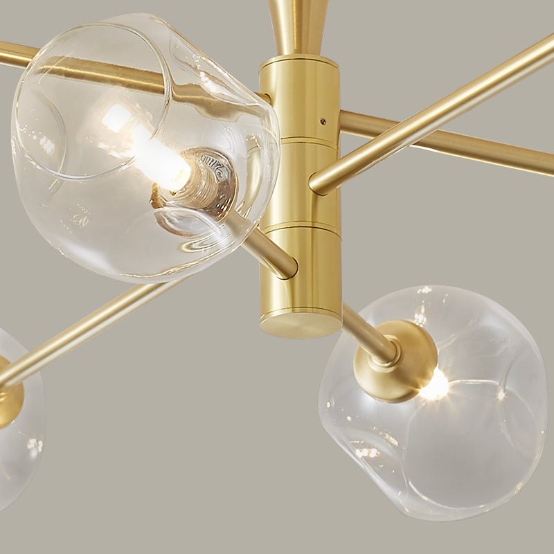 Lampada da soffitto semi flush Sputnik a 6 luci con globo in vetro aperto stile Mid-Century