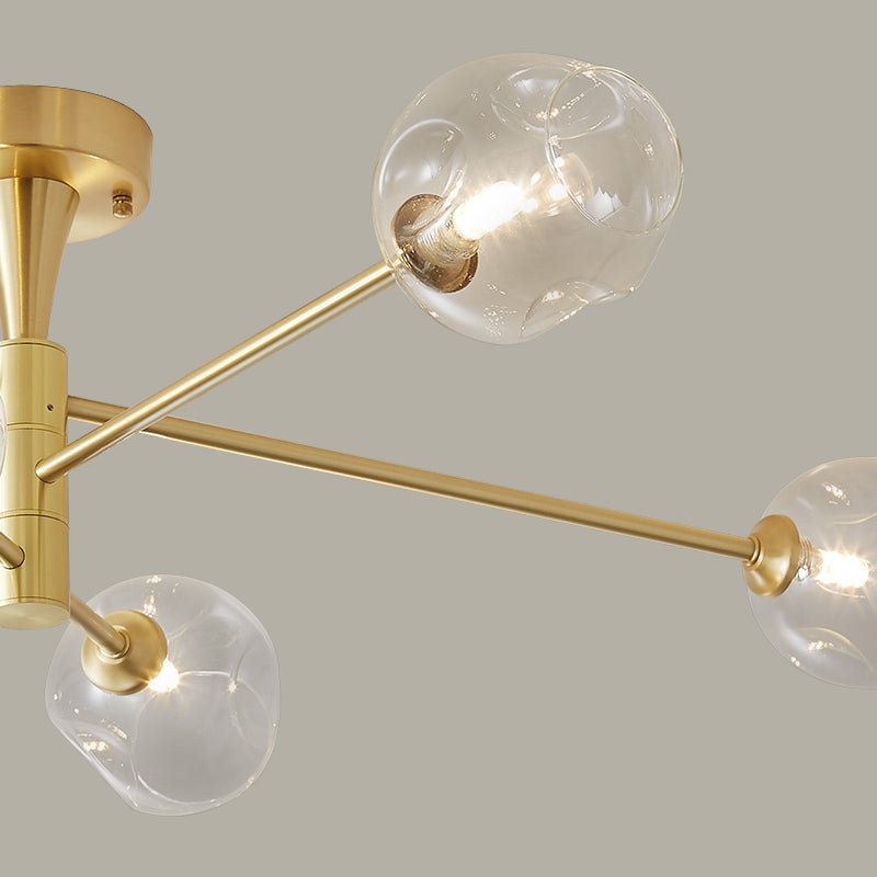 Lampada da soffitto semi flush Sputnik a 6 luci con globo in vetro aperto stile Mid-Century