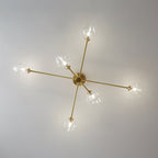 Lampada da soffitto semi flush Sputnik a 6 luci con globo in vetro aperto stile Mid-Century