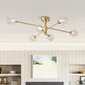 Lampada da soffitto semi flush Sputnik a 6 luci con globo in vetro aperto stile Mid-Century