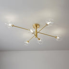 Lampada da soffitto semi flush Sputnik a 6 luci con globo in vetro aperto stile Mid-Century