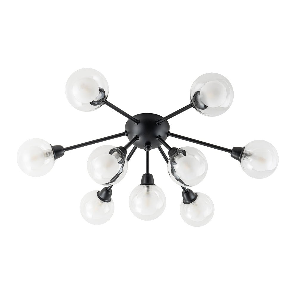 Lampada da soffitto semi-flush in vetro doppio strato a 9 luci stile Mid-Century Sputnik