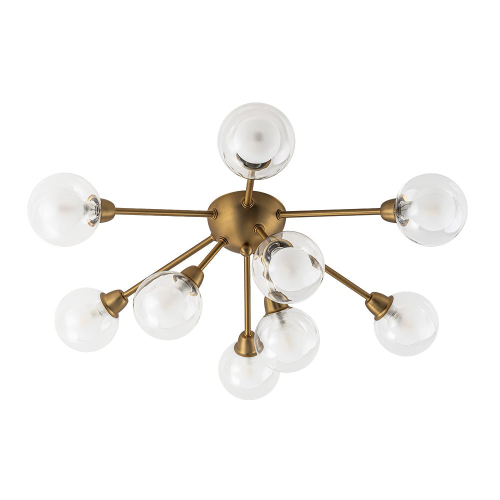 Lampada da soffitto semi-flush in vetro doppio strato a 9 luci stile Mid-Century Sputnik