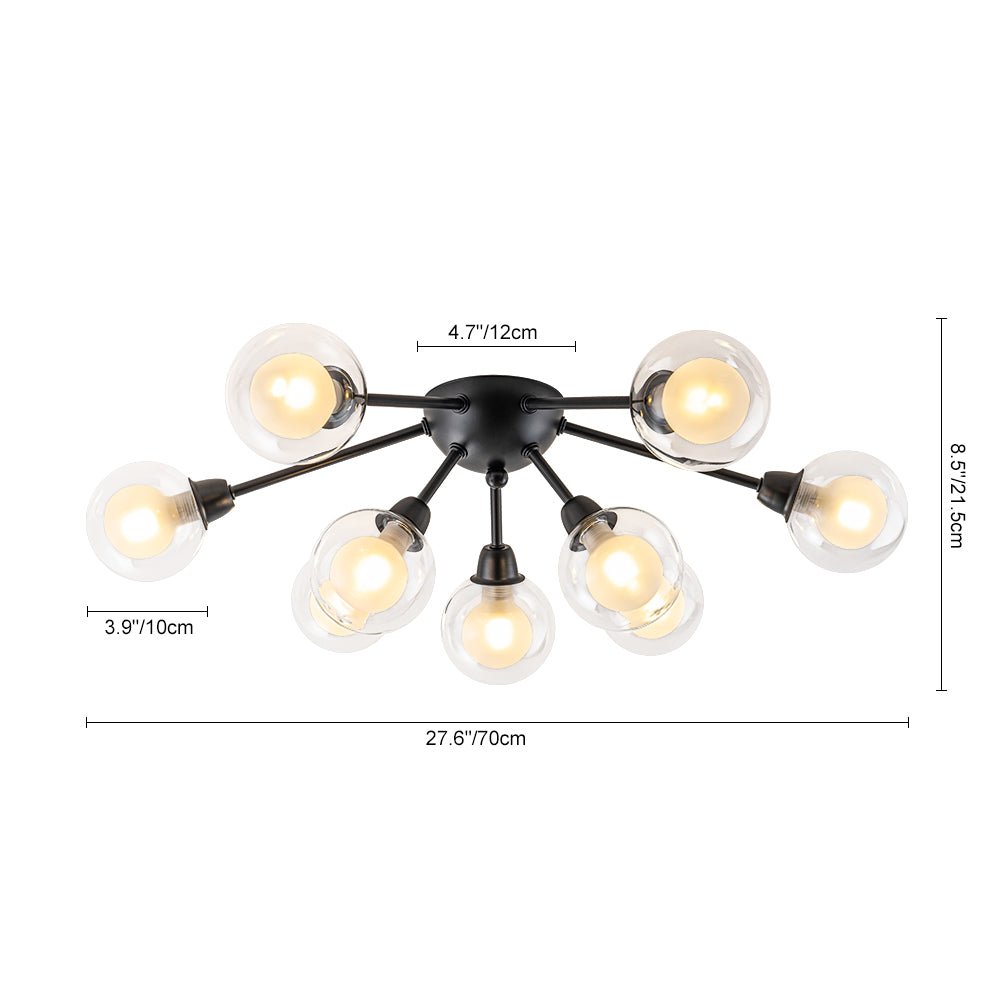 Lampada da soffitto semi-flush in vetro doppio strato a 9 luci stile Mid-Century Sputnik