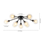 Lampada da soffitto semi-flush in vetro doppio strato a 9 luci stile Mid-Century Sputnik