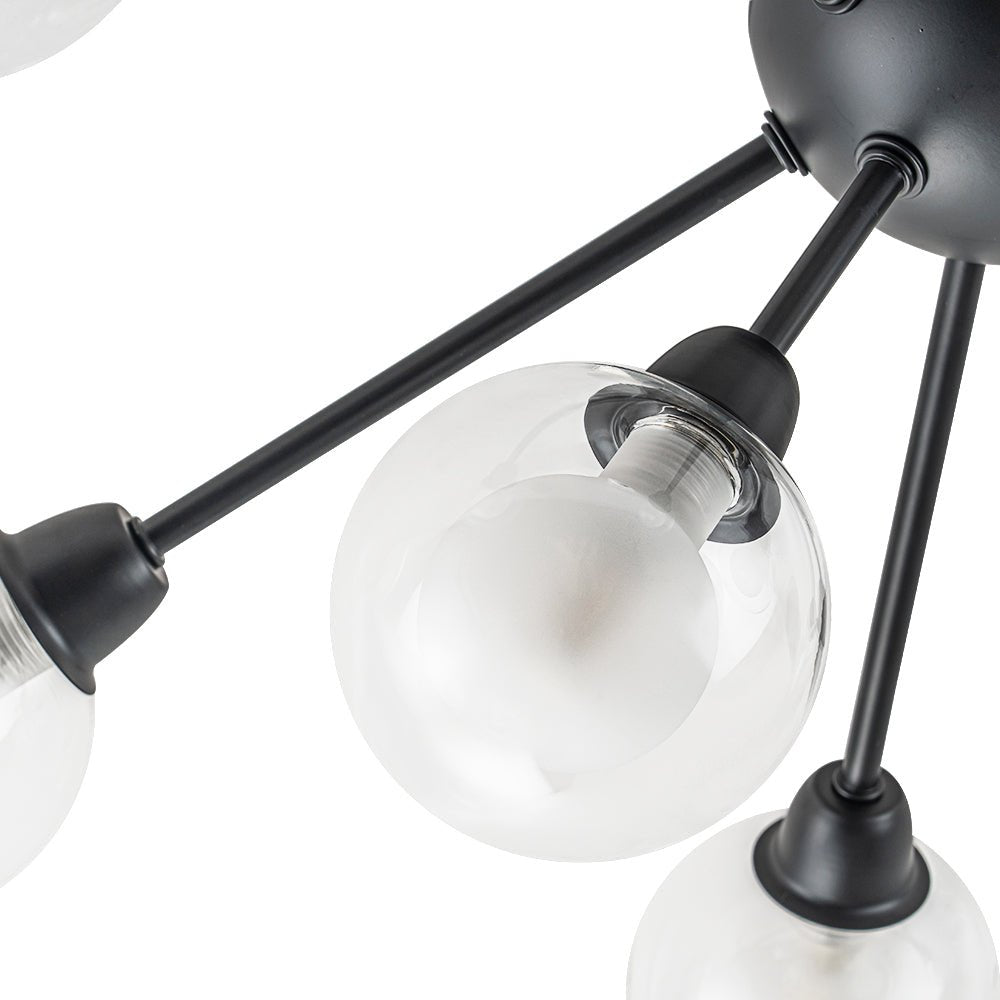 Lampada da soffitto semi-flush in vetro doppio strato a 9 luci stile Mid-Century Sputnik
