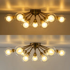 Lampada da soffitto semi-flush in vetro doppio strato a 9 luci stile Mid-Century Sputnik