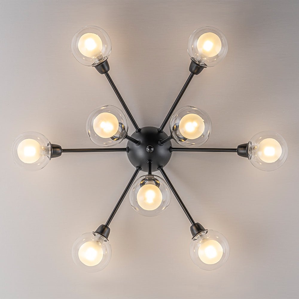 Lampada da soffitto semi-flush in vetro doppio strato a 9 luci stile Mid-Century Sputnik