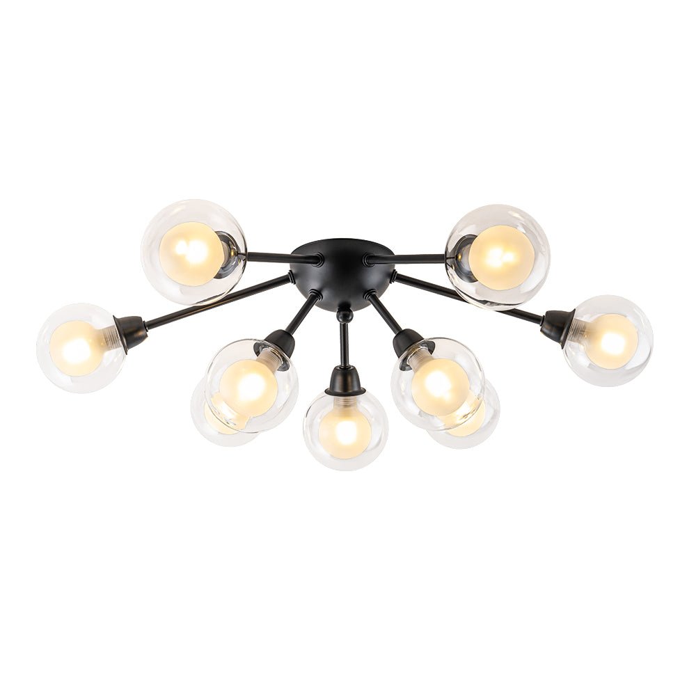 Lampada da soffitto semi-flush in vetro doppio strato a 9 luci stile Mid-Century Sputnik