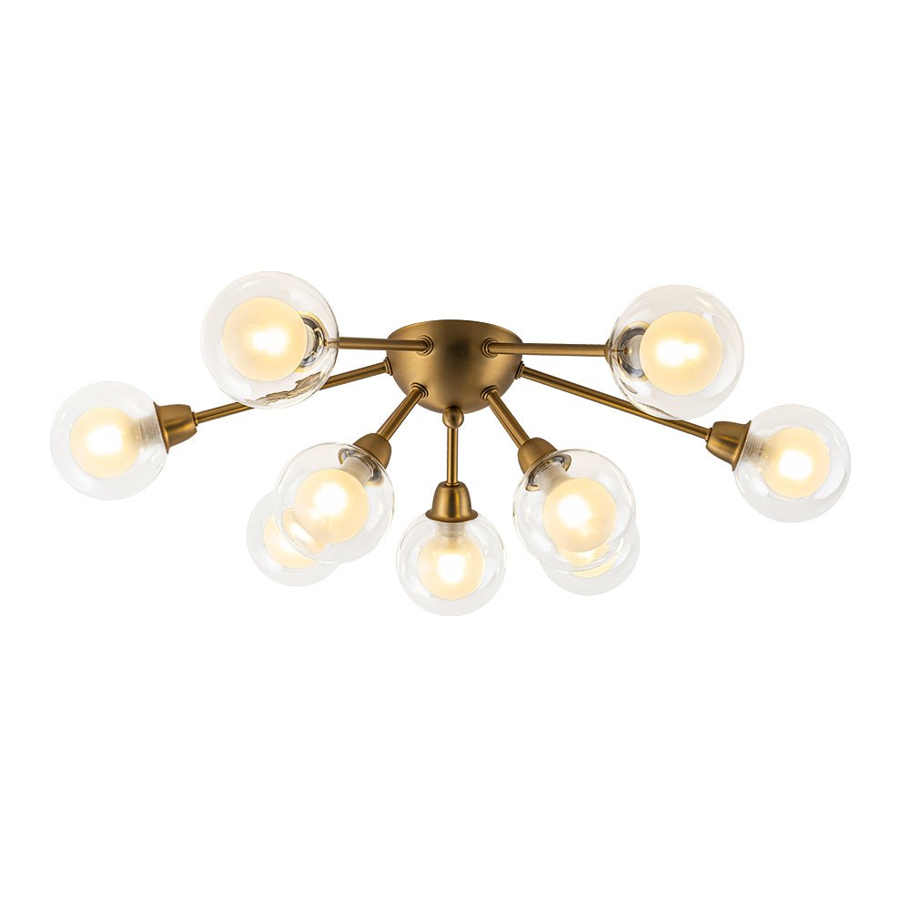 Lampada da soffitto semi-flush in vetro doppio strato a 9 luci stile Mid-Century Sputnik