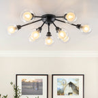 Lampada da soffitto semi-flush in vetro doppio strato a 9 luci stile Mid-Century Sputnik