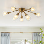 Lampada da soffitto semi-flush in vetro doppio strato a 9 luci stile Mid-Century Sputnik