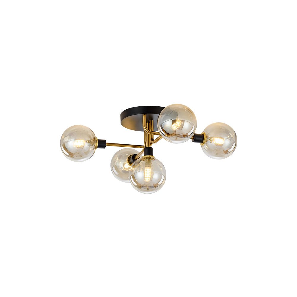 Lampada da soffitto semi incassata a globo in vetro con 5 luci in stile Mid-Century Modern