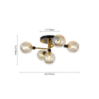 Lampada da soffitto semi incassata a globo in vetro con 5 luci in stile Mid-Century Modern