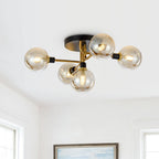 Lampada da soffitto semi incassata a globo in vetro con 5 luci in stile Mid-Century Modern