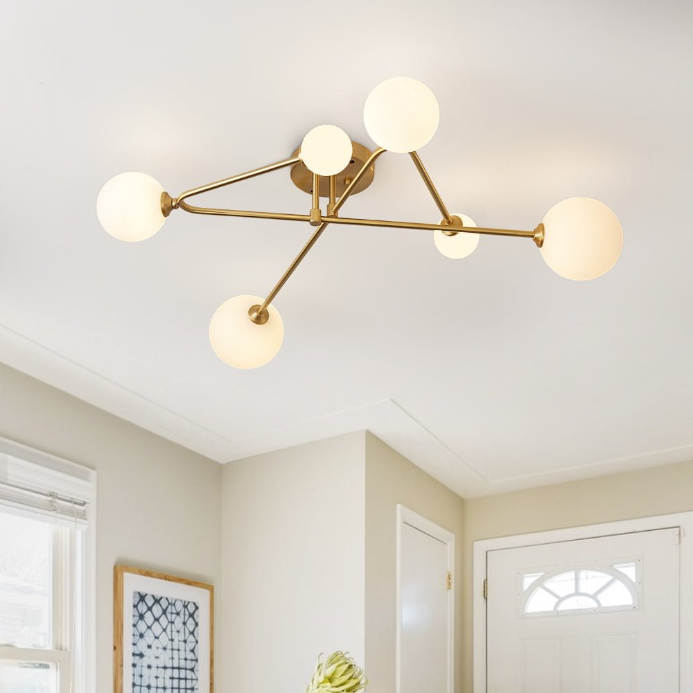 Lampada da soffitto lineare semi flush mount in vetro a sfera Sputnik con 6 luci