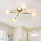 Lampada da soffitto lineare semi flush mount in vetro a sfera Sputnik con 6 luci