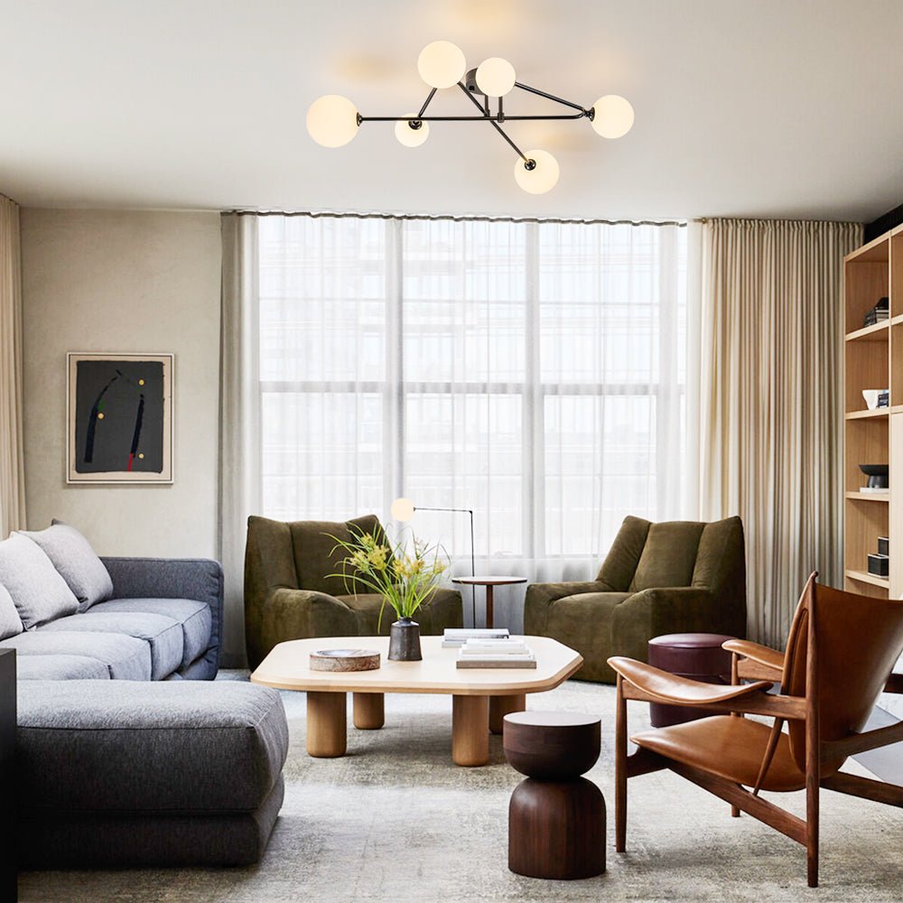 Lampada da soffitto lineare semi flush mount in vetro a sfera Sputnik con 6 luci