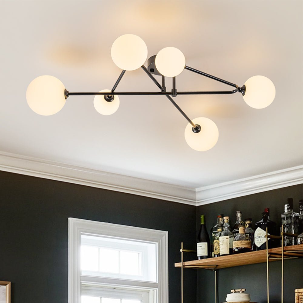 Lampada da soffitto lineare semi flush mount in vetro a sfera Sputnik con 6 luci