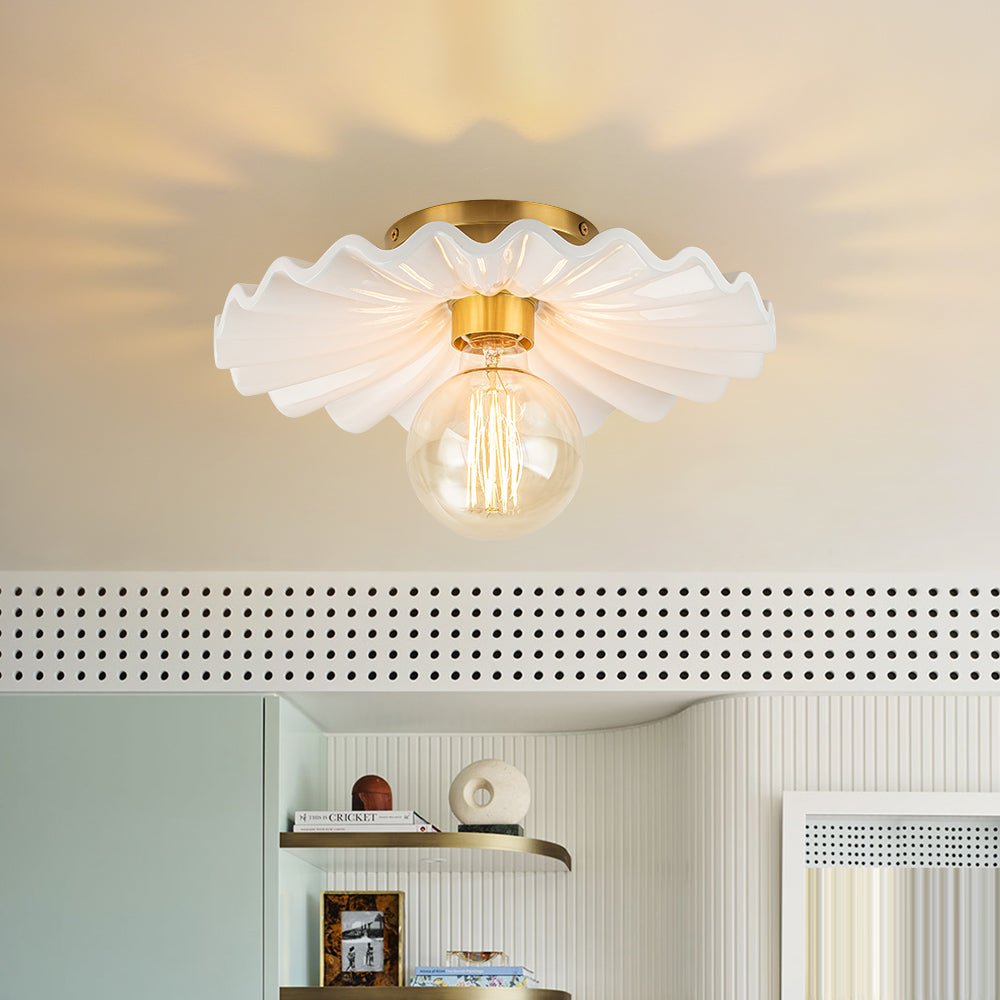 Moderno Plafoniera Semi Flush in Ceramica Pieghettata con 1 Luce