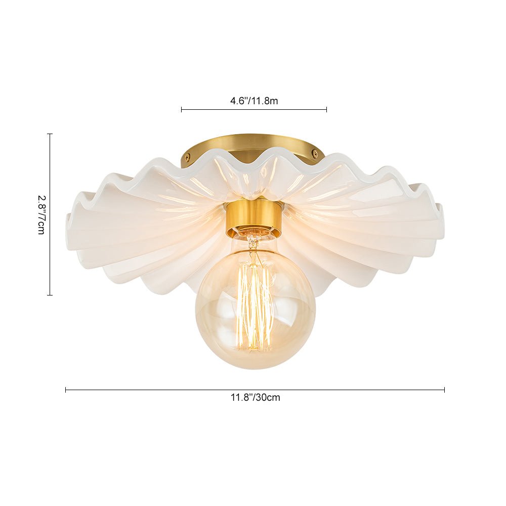 Moderno Plafoniera Semi Flush in Ceramica Pieghettata con 1 Luce